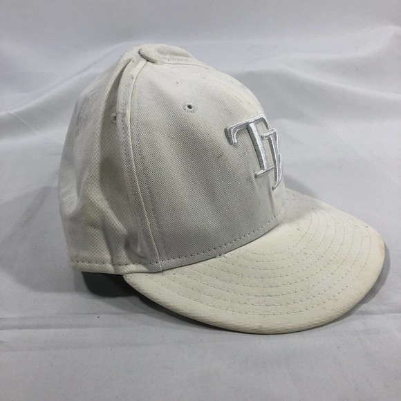 Tampa Bay Rays MLB New Era 59fifty 5950 Cap Fitted 7 1/2 Whiteout DISCOLORED Hat - Picture 3 of 12